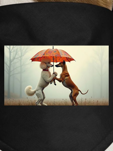 Dogs under umbrella