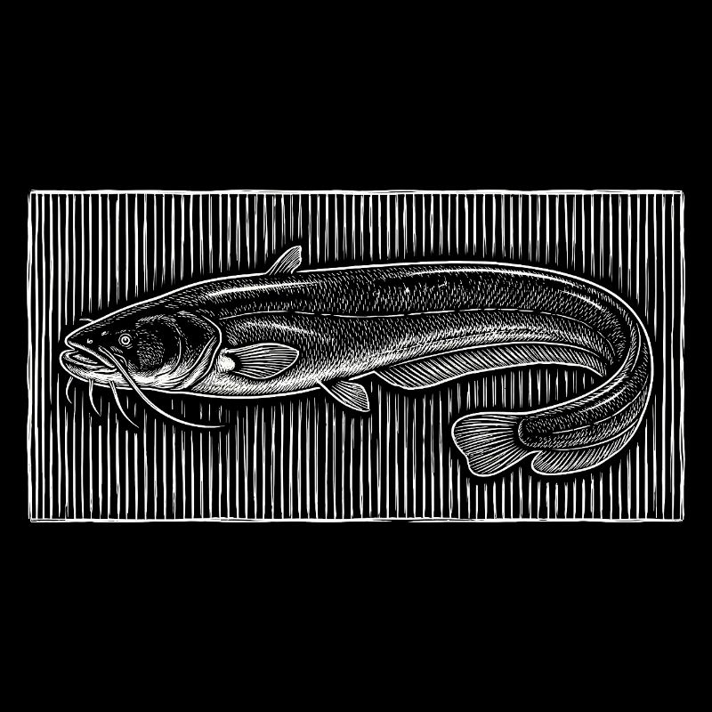 Gravure sur bois vintage de poisson-chat – Pêcheur classique