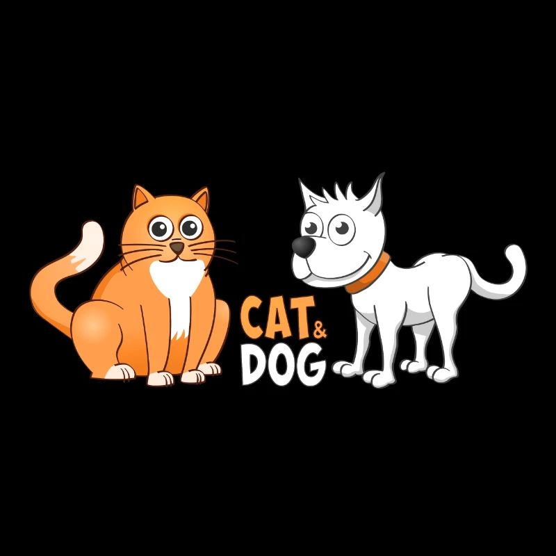 Illustration joyeuse d’un chat et d’un chien.