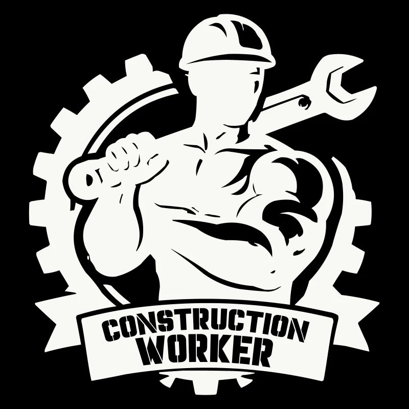 Strong construction worker with gears
