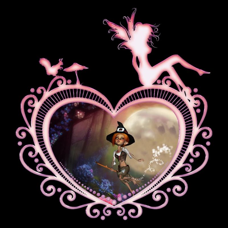 Cute little witch flying with a broom