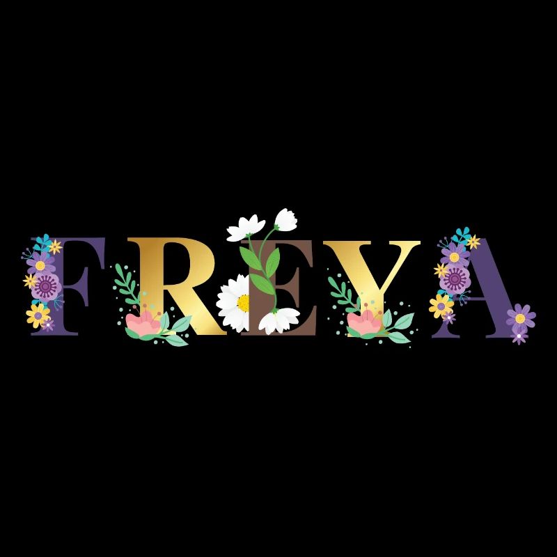 Art du nom FREYA avec des fleurs brodées