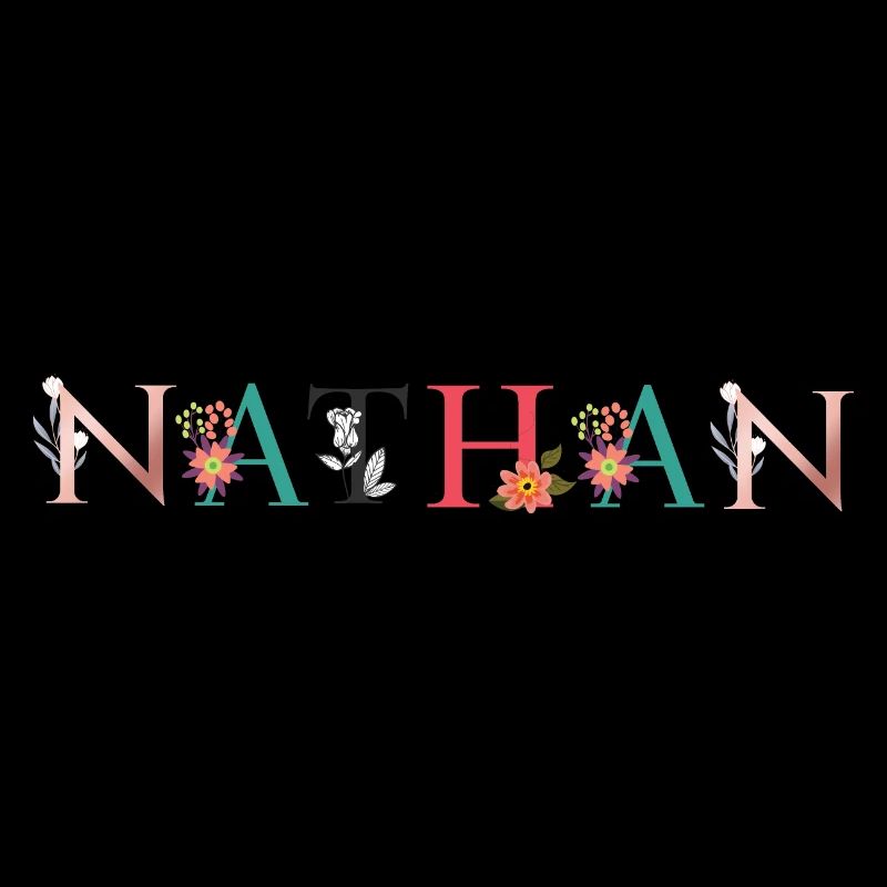 NATHAN Name Art With Flowers Embroidered