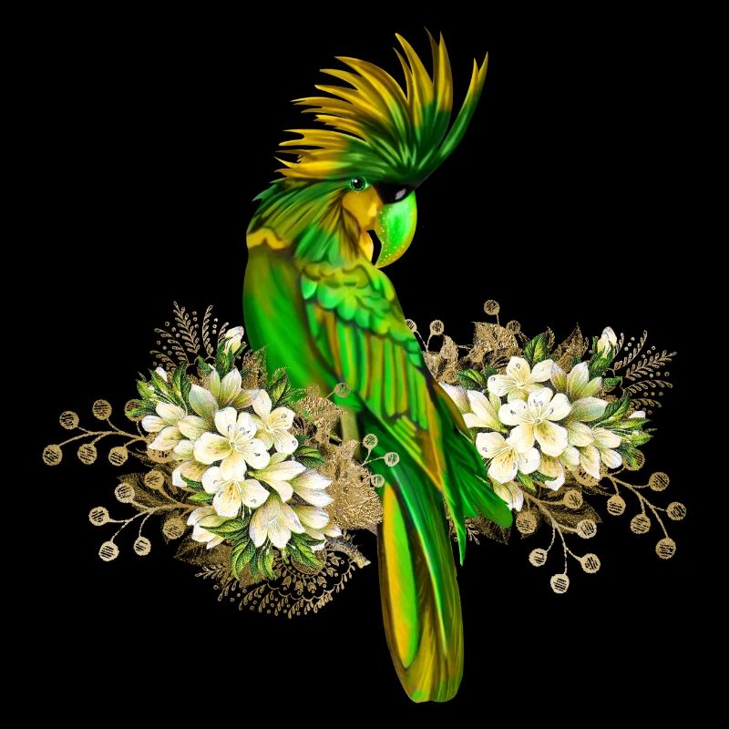 Perroquet mignon avec des fleurs