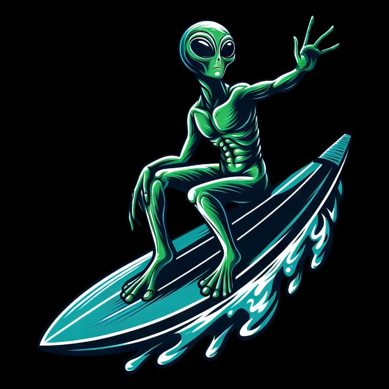 Alien surfer on the surfboard