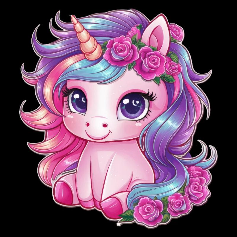 Kawaii Einhorn mit Rosen