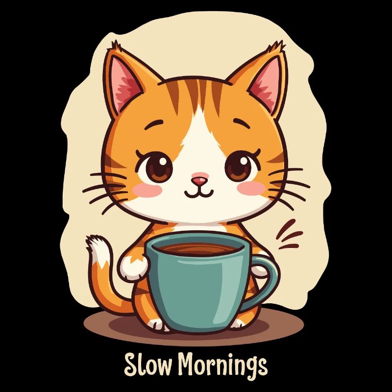 Chat lent du matin avec café