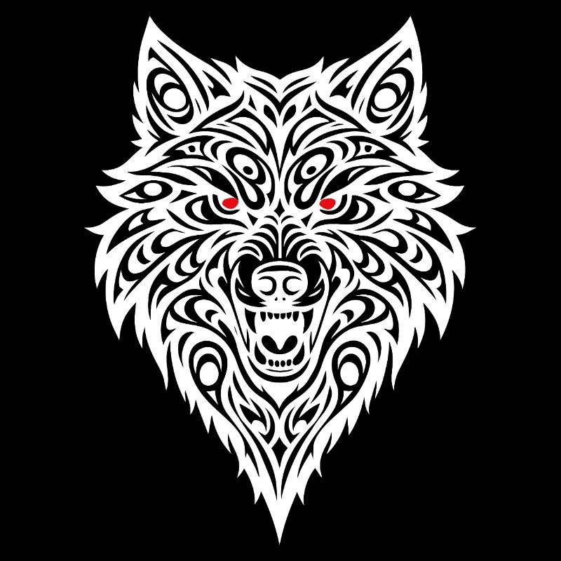 Embossed wolf head with tribal pattern