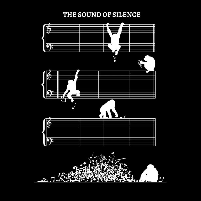 Silence music sheet without notes with chimpanzees