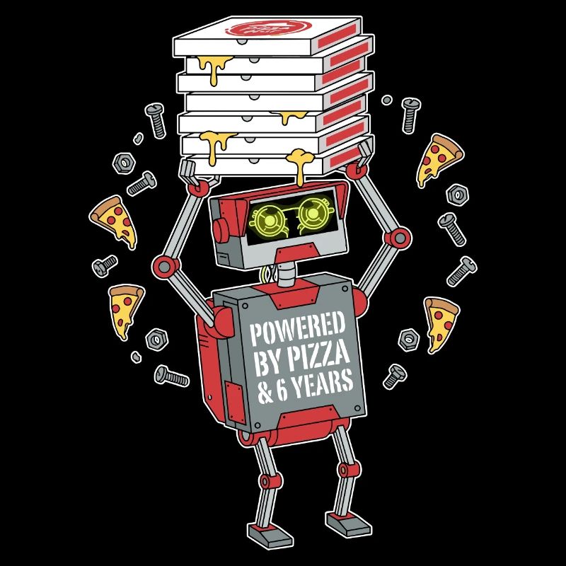 Powered By Pizza 6th Birthday Robot