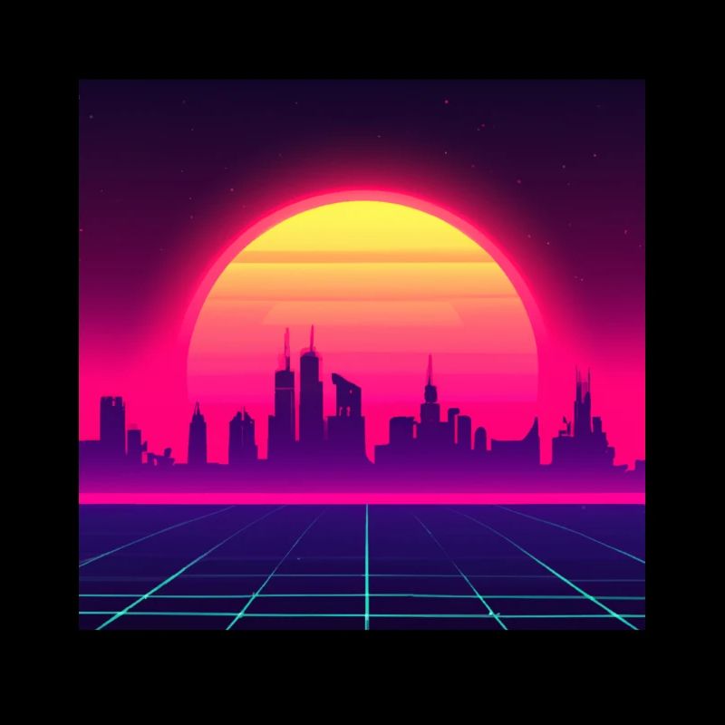 Retro wave style with sunset