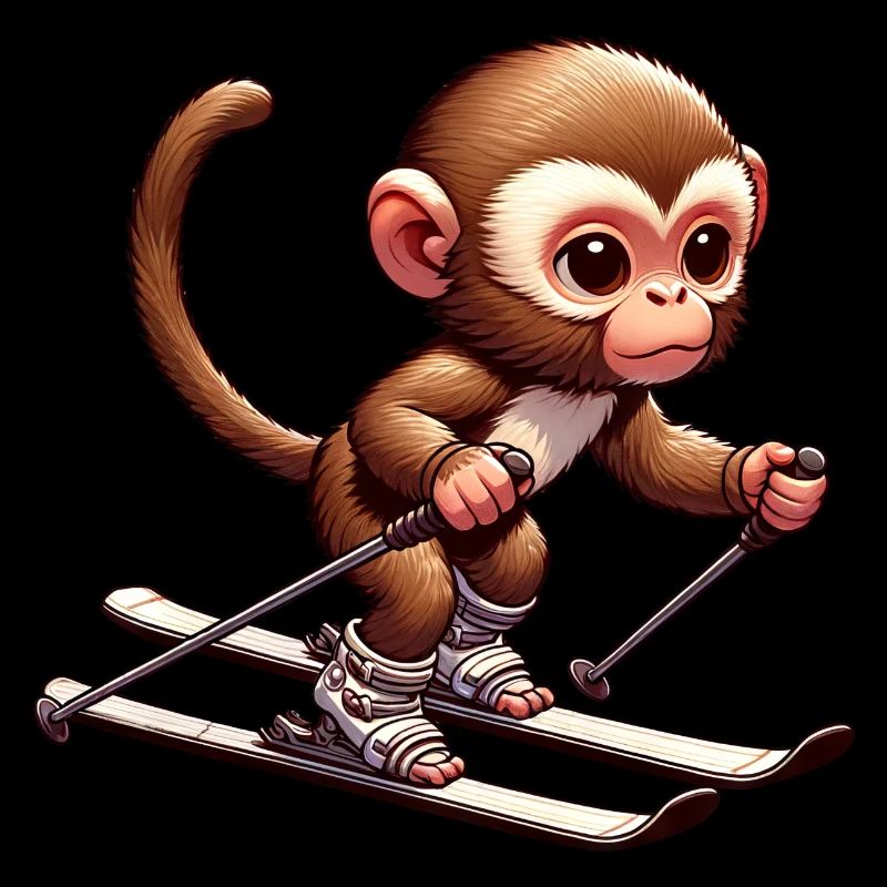 Cute monkey skiing in winter