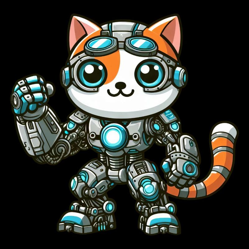 Cool dessin animé chat chat robot cyborg mecha
