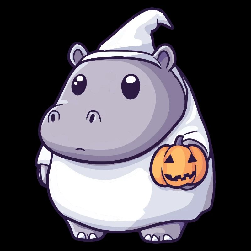 Nilpferd Halloween Comic Geist