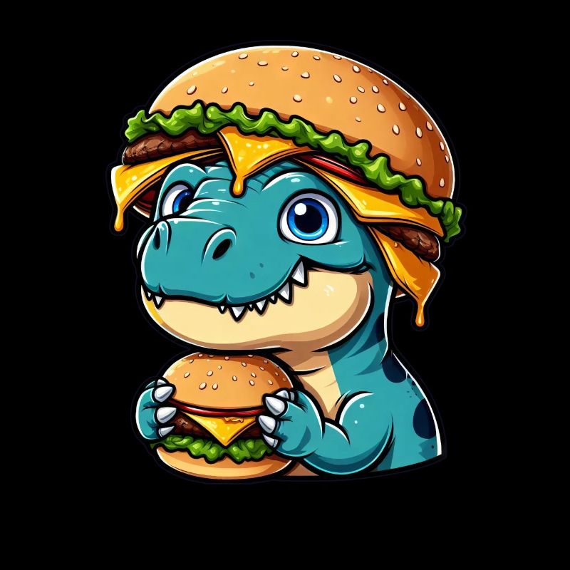 Dino T-Rex satisfait avec Hamburger Cheeseburger