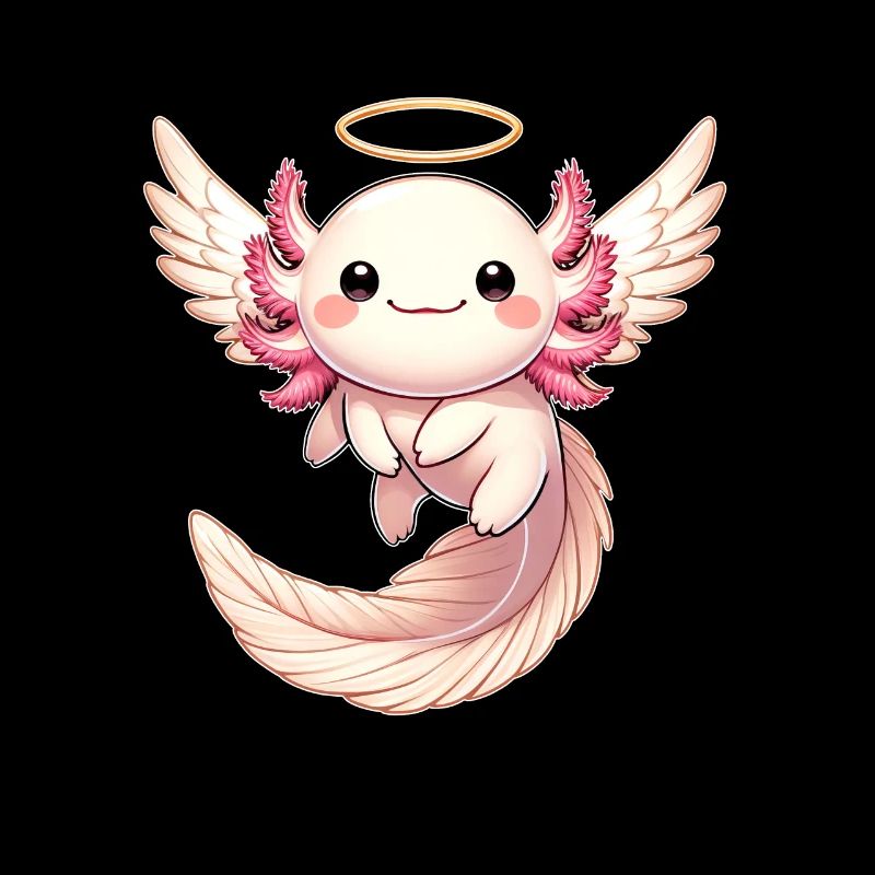 Axolotl Engel fliegend mit Freude Heiligenschein