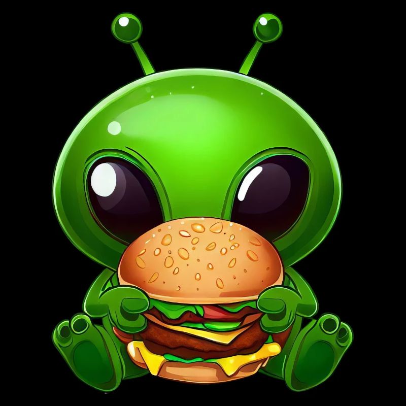 Alien Green Big Eyes Hamburger de restauration rapide