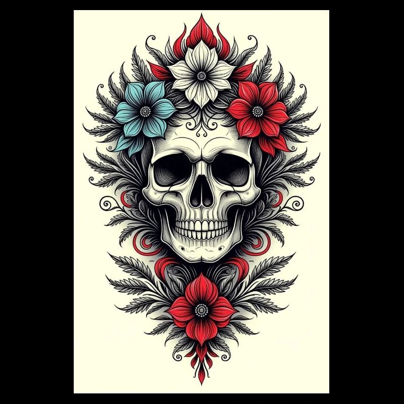 Blumen-Skull Tattoo Stil