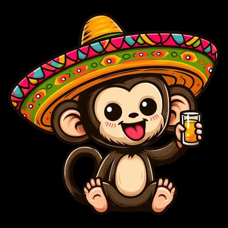 Cinco de Mayo Cute Monkey Cartoon with Green Eyes