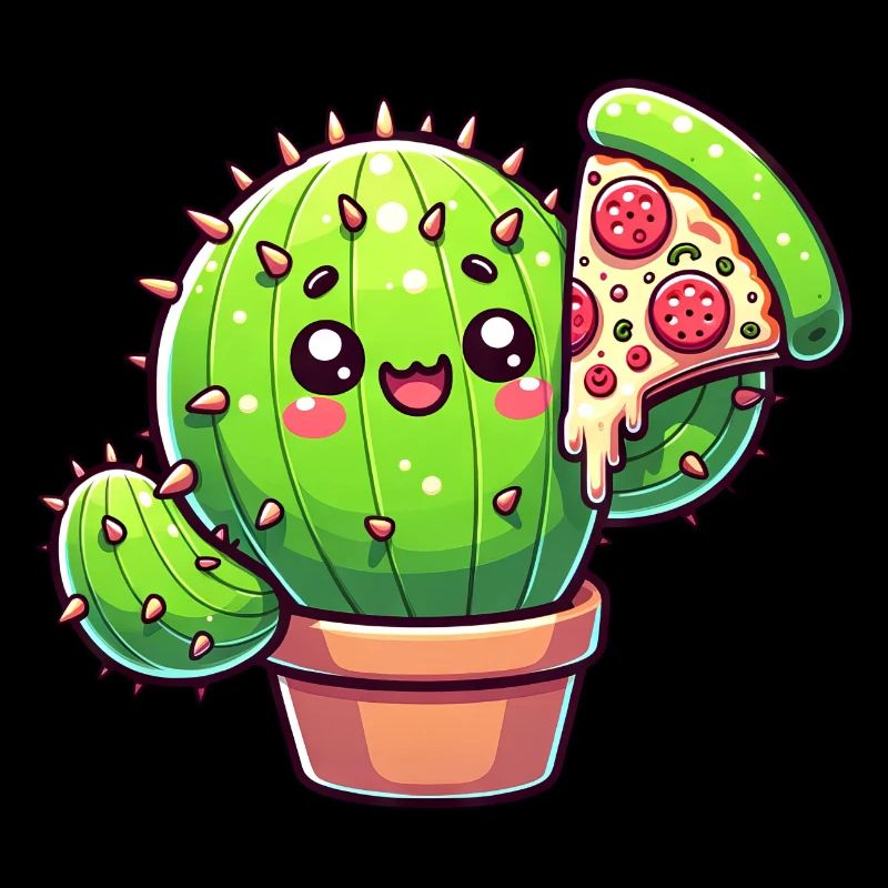 Cactus mignon avec dessin animé de pizza