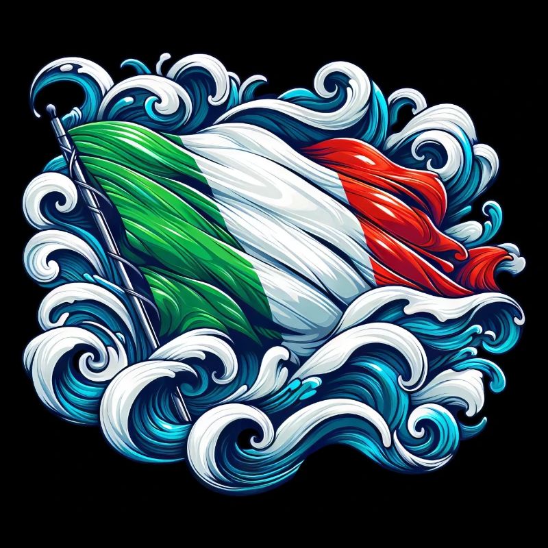 Italie Drapeau Eau Mer Vagues Océan