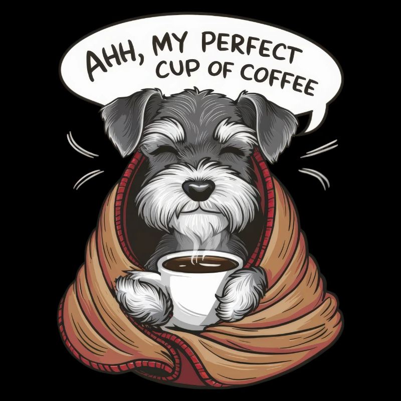 Miniature Schnauzer with blanket and coffee cup