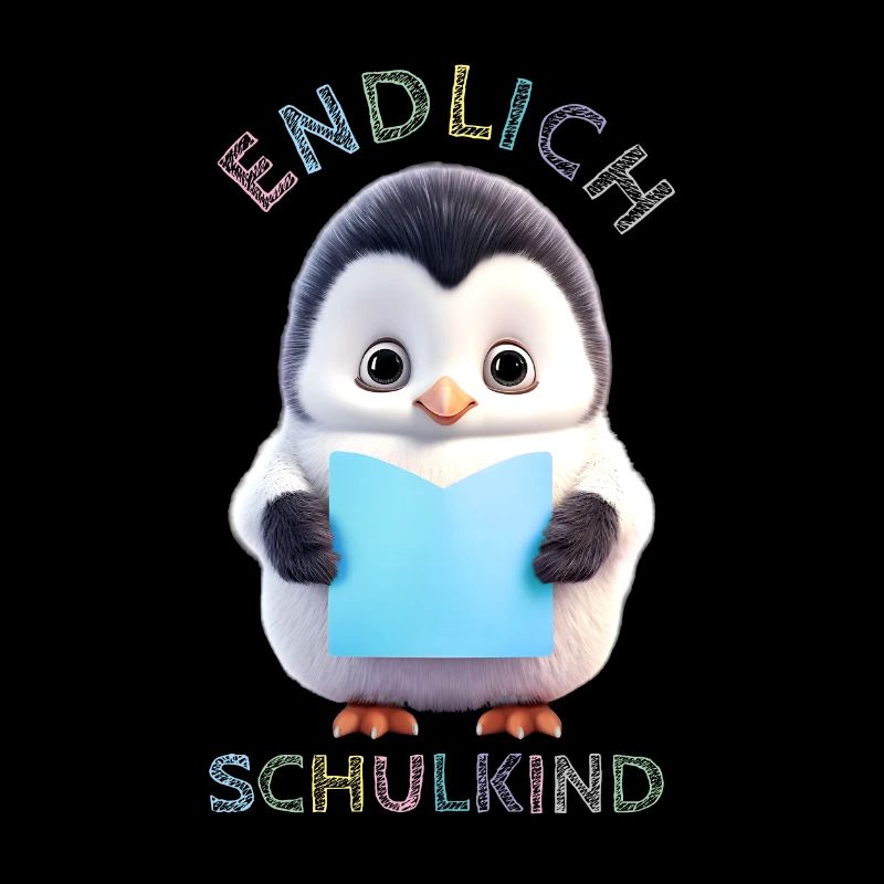 Niedlicher Pinguin mit Buch blau Endlich Schulkind