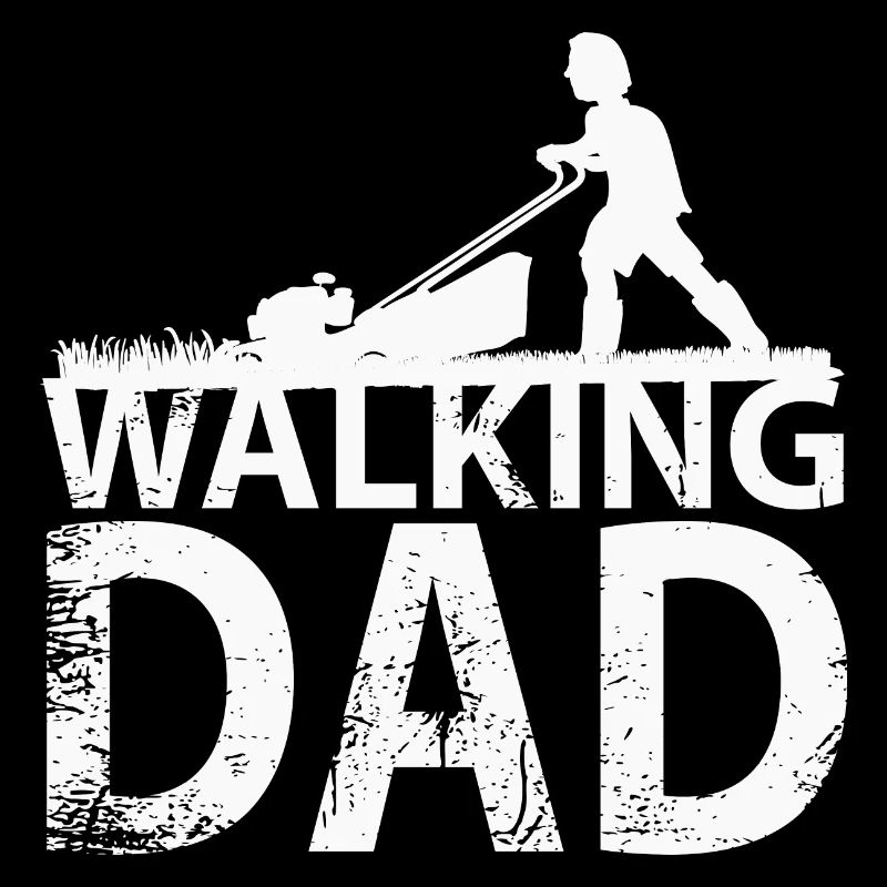 Walking dad cutting grass
