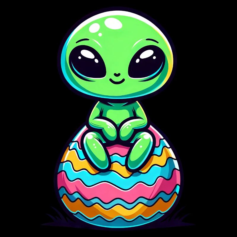 Cute Alien on Colorful Easter Egg