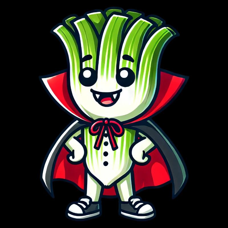 Cute Halloween Leek Vampire Comic Green