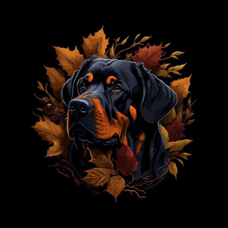 Chien rottweiler dans les feuilles d’automne d’automne