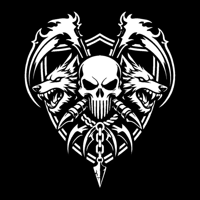 Skull and Twin Wolves Warrior Emblem