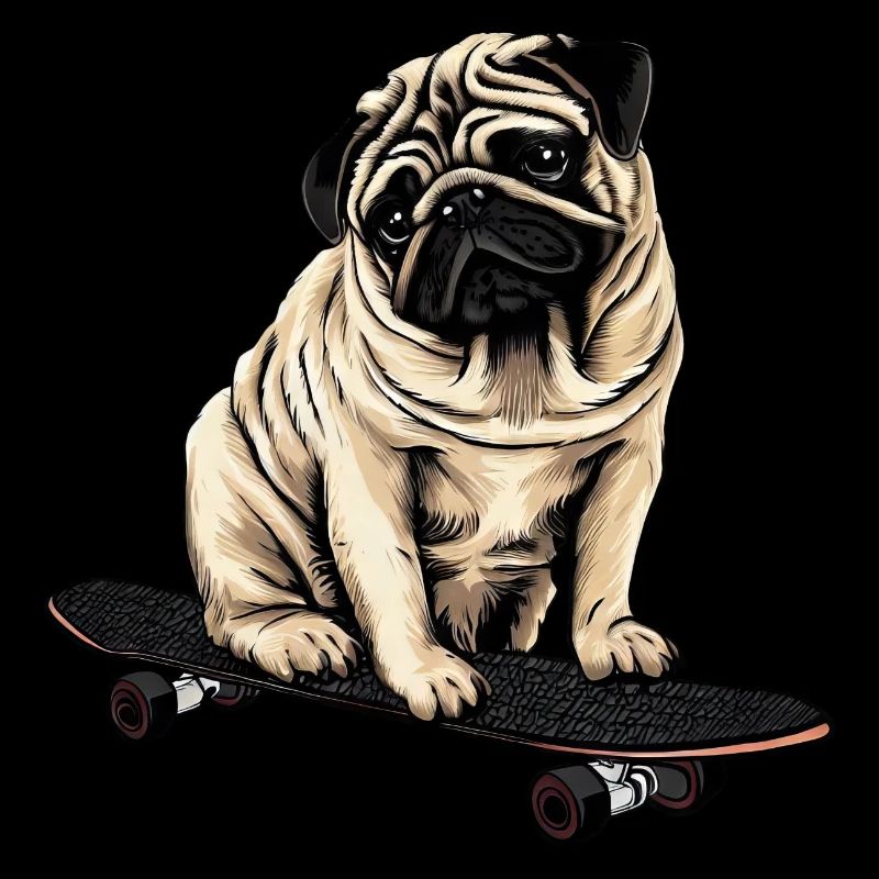 Pug on the skateboard: cute rolling fun
