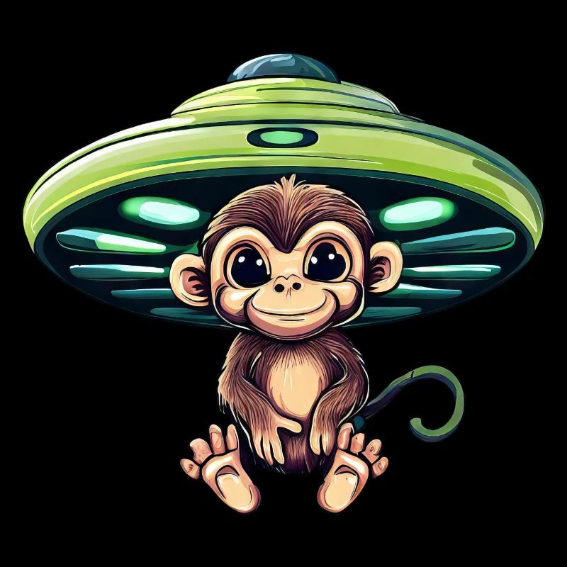 OVNI extraterrestre et chimpanzé assis