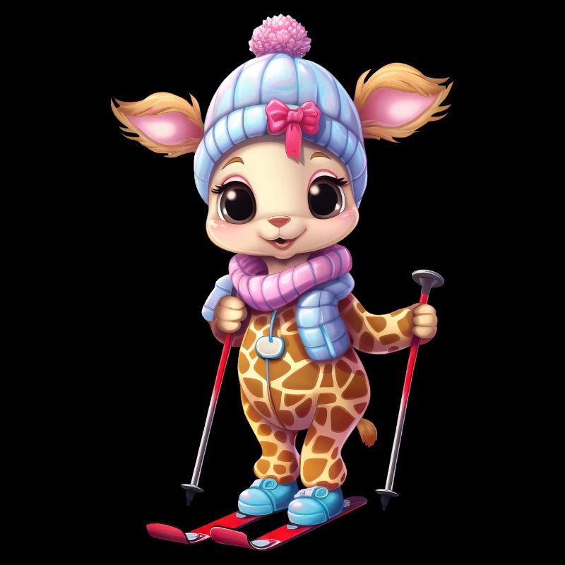 Skiing Giraffe - Funny Comic Design