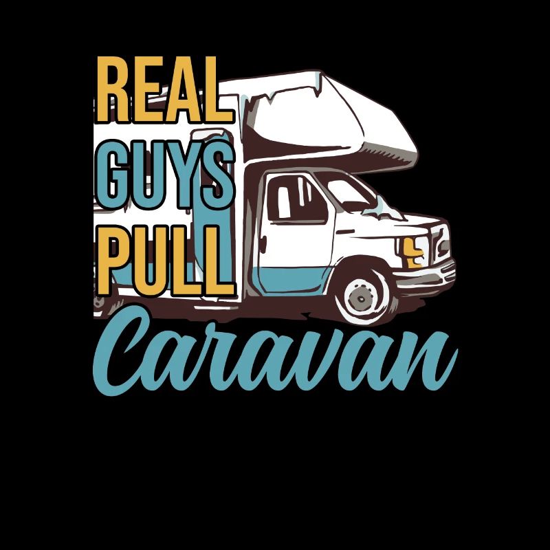 Real guys pull caravan camping camper nature