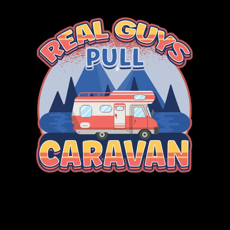 Real guys pull caravan camping camper nature
