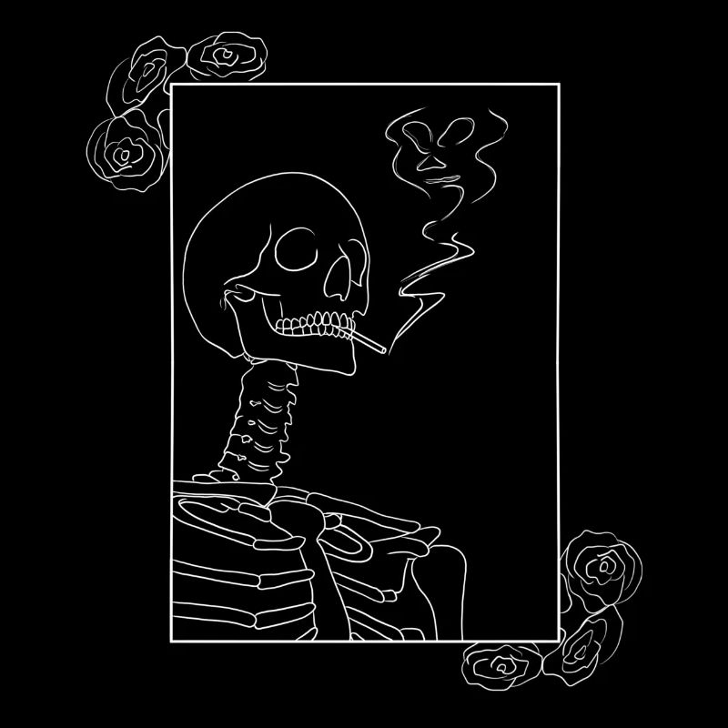 Fumer un squelette avec des roses | | de la mort cachée N/B