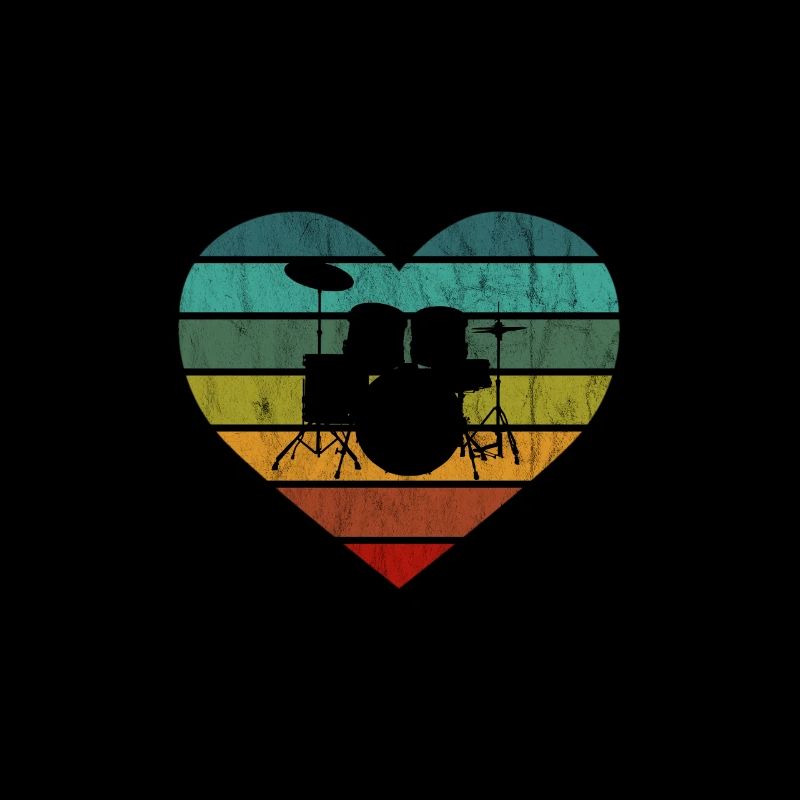 I love drums and drums retro heart
