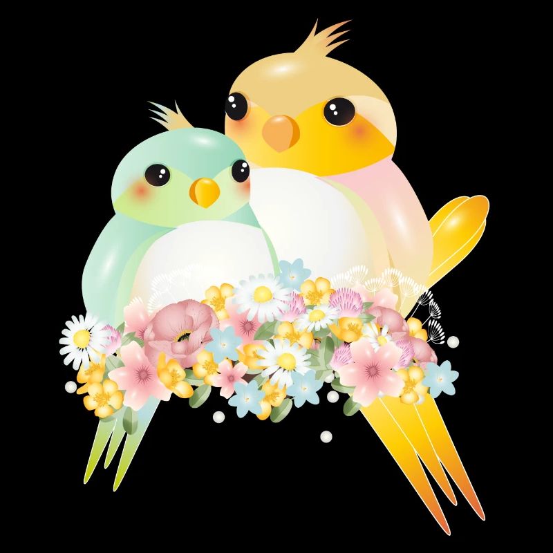 Deux canaris arrondis dans une splendeur de fleurs