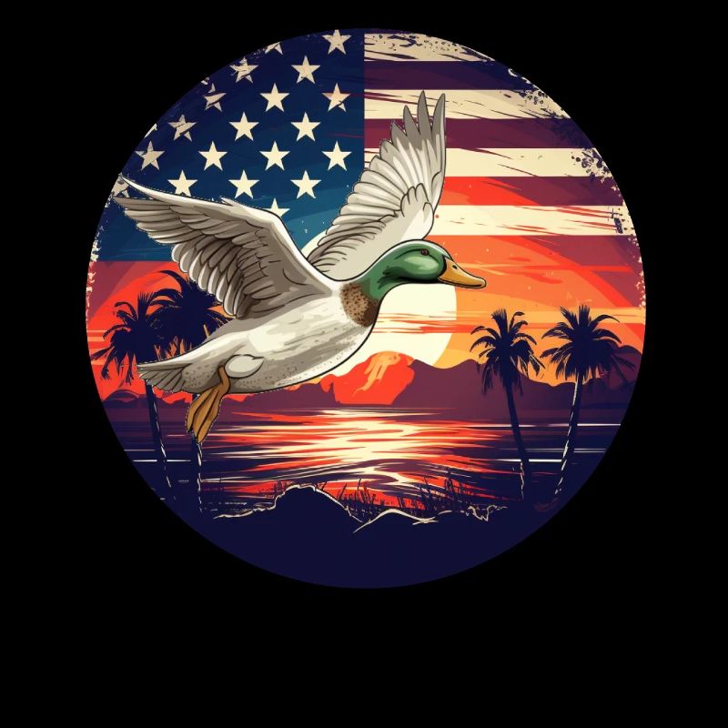 Drapeau américain Coucher de soleil Canard colvert volant Chasse au canard