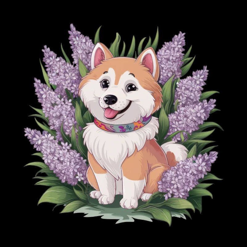 Spitz Samoyède doux avec un beau lilas