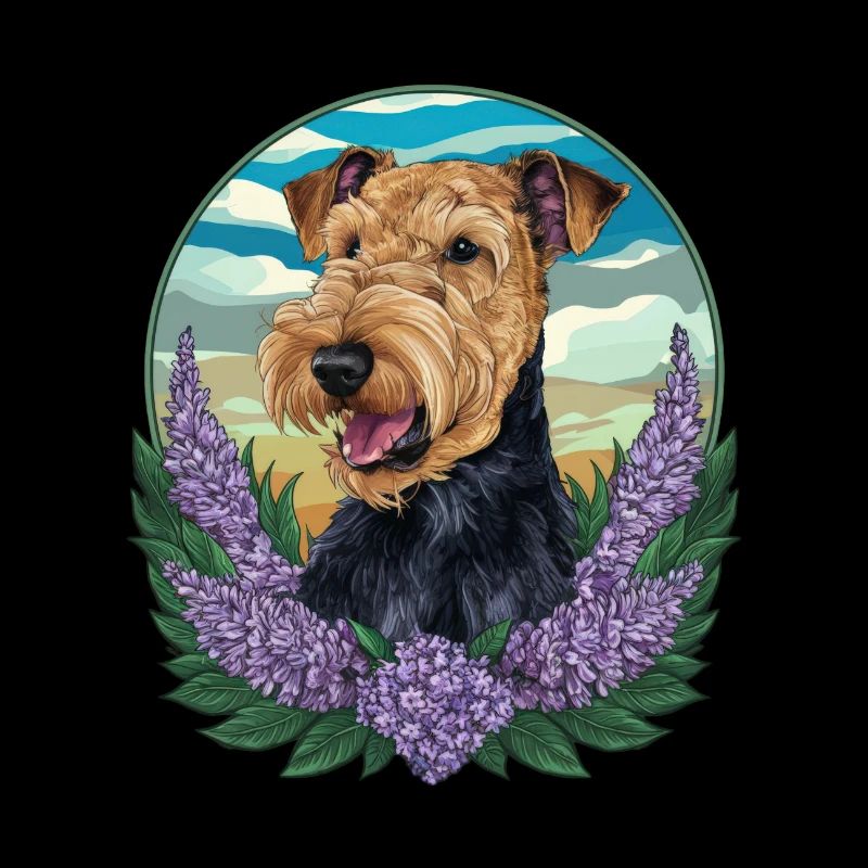 Mignon Airedale Terrier avec lilas