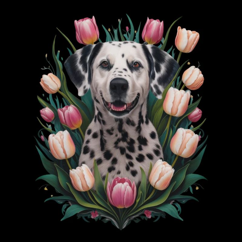 Dalmatien mignon avec des tulipes
