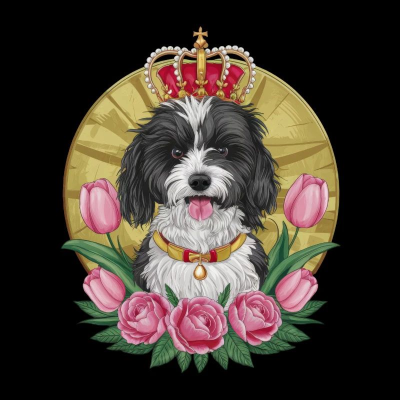 Süßer Löwchen Hund mit Blumen und Krone