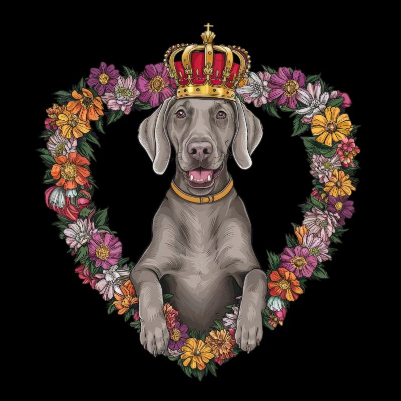 Joli chien de Braque de Weimar avec couronne et fleurs
