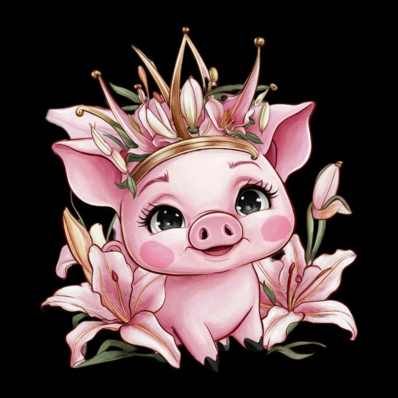Cochon avec couronne et lys