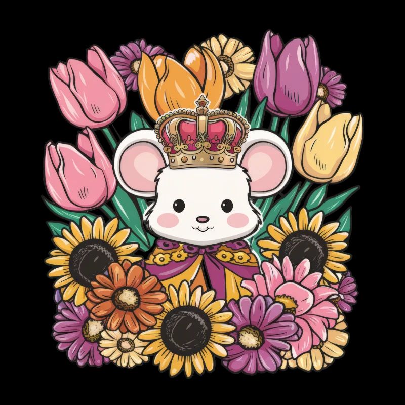 Mäuschen mit Krone und prächtigen Blumen