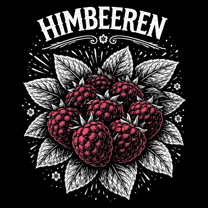 Raspberries Illustration Pink Print