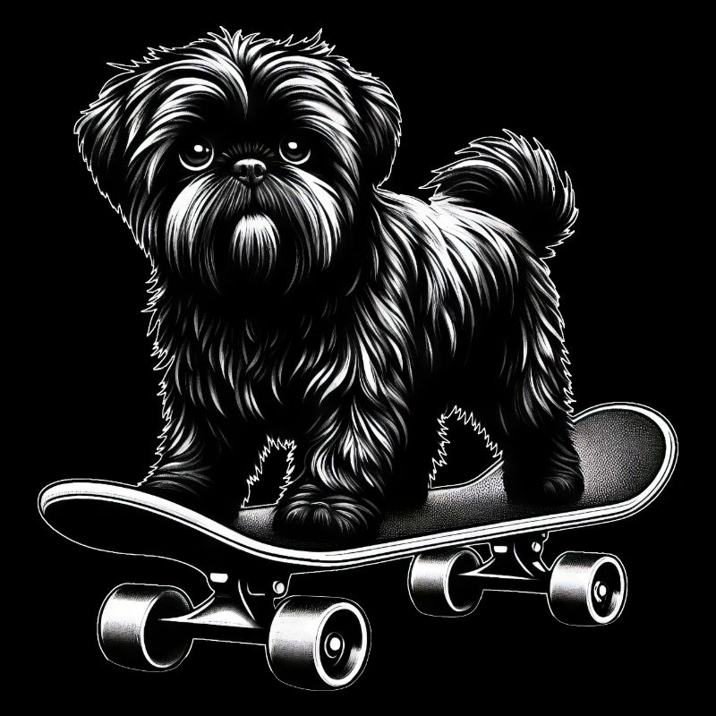Skateboarder caniche noir et blanc